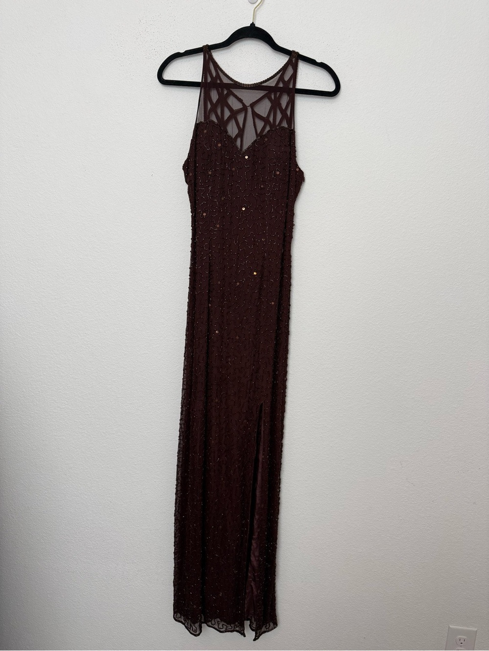 Sean Collection 100% Silk Vintage Beaded Sequin Maxi Dress Size L Formal Party